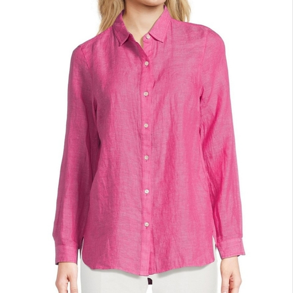 J. McLaughlin Tops - Women's J.McLaughlin Pink Britt Linen Long Sleeve Blouse, Size L